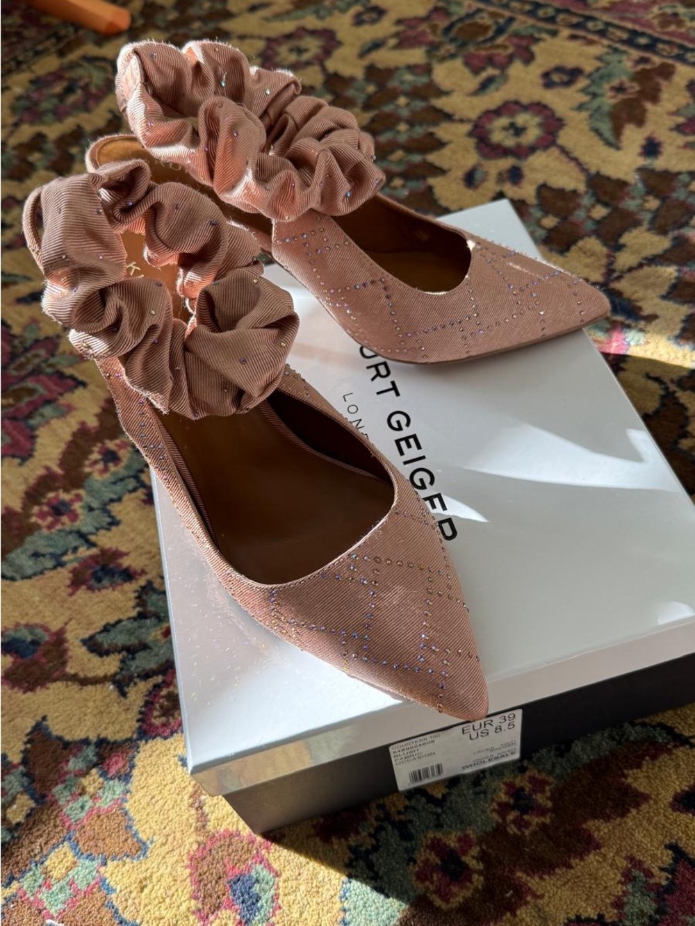 Kurt Geiger Countess 100 Blush Crystal Scrunchie Heels 8.5